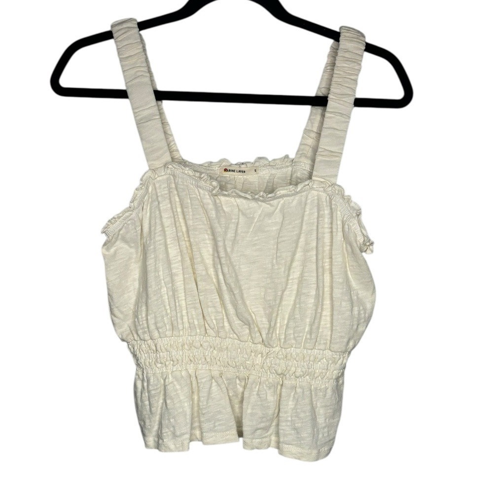 Marine Layer Women's Dylan Smocked Cream Stretchy Tank Top Size Small Cotton